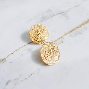 Luxury Hammered Gold Upcycled Logo Button Earrings 25mm